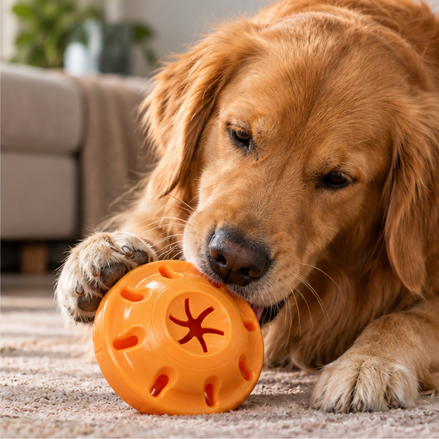 Dog playing with TreatWheel Interactive Reward Toy