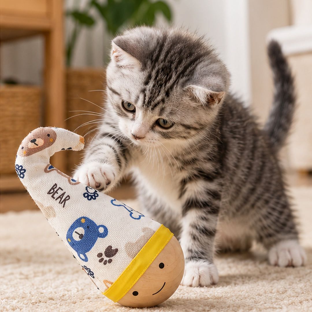 Cat playing with WobbleBear Interactive Cat Toy