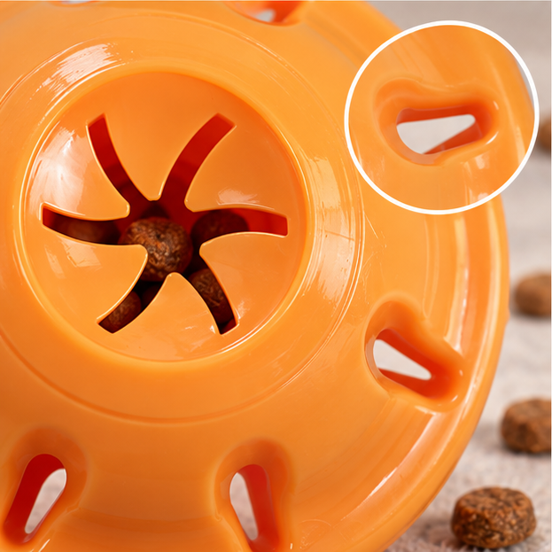 Treat opening and reward dispensing detail of TreatWheel toy