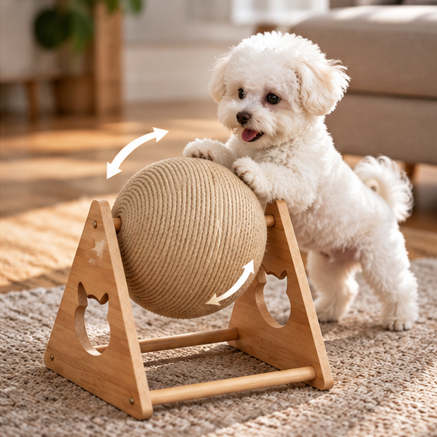 Pet interacting with PawSpin Rotating Sisal Play Wheel